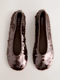 Next Forever Comfort® Round Toe Sequin Ballerina Flats Chocolate Brown Sequin