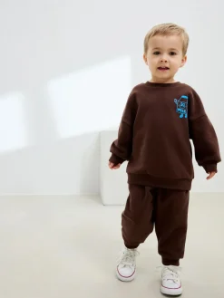 Online Next Single Printed Crew Neck Sweat Top & Joggers Set (3mths-7yrs) Chocolate Brown