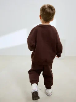 Online Next Single Printed Crew Neck Sweat Top & Joggers Set (3mths-7yrs) Chocolate Brown