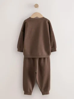 Online Next Single Printed Crew Neck Sweat Top & Joggers Set (3mths-7yrs) Chocolate Brown