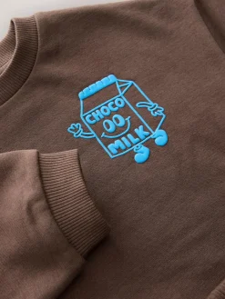 Online Next Single Printed Crew Neck Sweat Top & Joggers Set (3mths-7yrs) Chocolate Brown