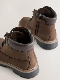 Discount Next Standard Fit (F) Leather Lace Up Work Boots Chocolate Brown