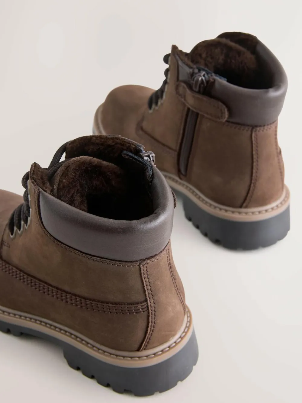 Discount Next Standard Fit (F) Leather Lace Up Work Boots Chocolate Brown