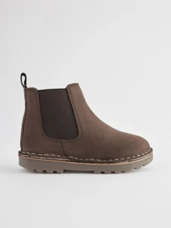 Online Next Standard Fit (F) Warm Lined Leather Chelsea Boots Chocolate Brown