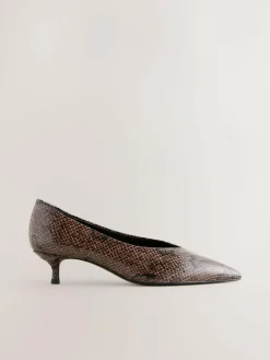 Online Next Standard/Wide Fit Point Toe Low Kitten Heels Shoes Chocolate Brown