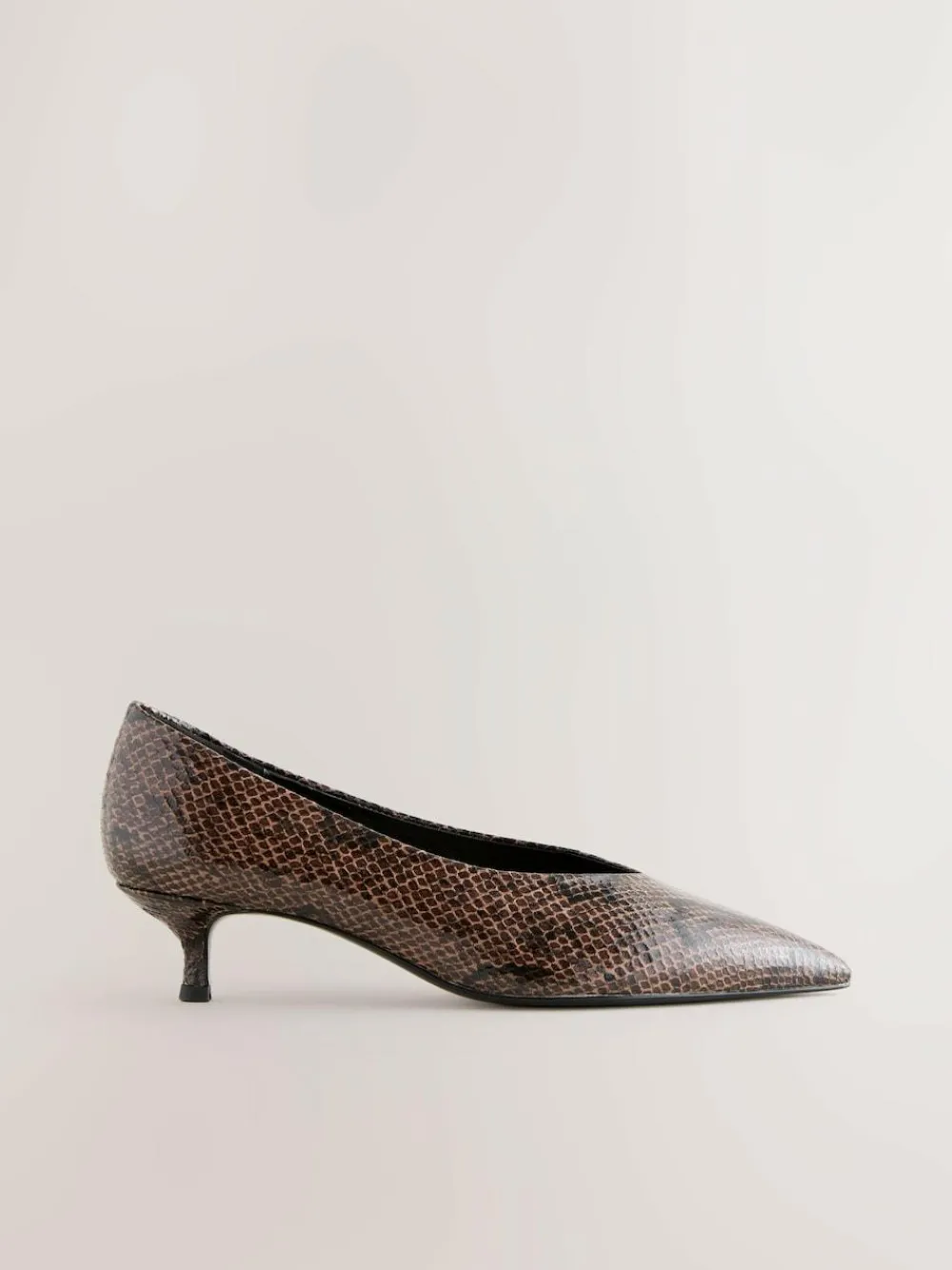 Online Next Standard/Wide Fit Point Toe Low Kitten Heels Shoes Chocolate Brown