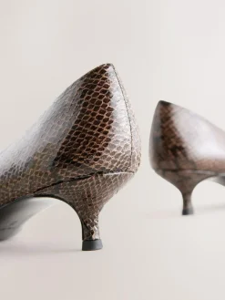 Online Next Standard/Wide Fit Point Toe Low Kitten Heels Shoes Chocolate Brown