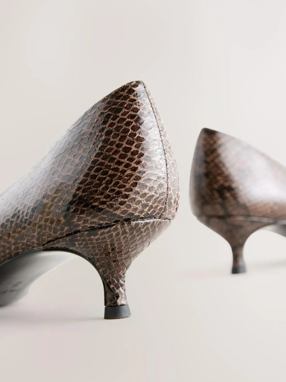 Online Next Standard/Wide Fit Point Toe Low Kitten Heels Shoes Chocolate Brown