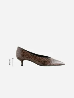 Online Next Standard/Wide Fit Point Toe Low Kitten Heels Shoes Chocolate Brown