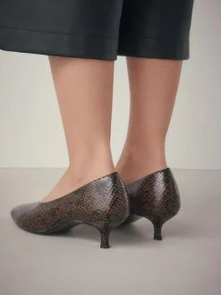 Online Next Standard/Wide Fit Point Toe Low Kitten Heels Shoes Chocolate Brown