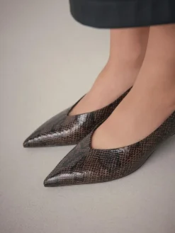 Online Next Standard/Wide Fit Point Toe Low Kitten Heels Shoes Chocolate Brown