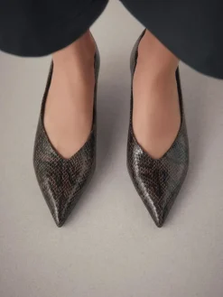 Online Next Standard/Wide Fit Point Toe Low Kitten Heels Shoes Chocolate Brown