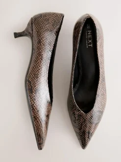Online Next Standard/Wide Fit Point Toe Low Kitten Heels Shoes Chocolate Brown