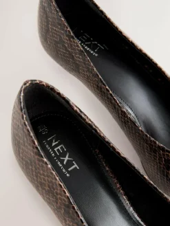 Online Next Standard/Wide Fit Point Toe Low Kitten Heels Shoes Chocolate Brown