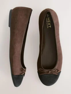 Next Chocolate Brown Standard/Wide Fit Round Toe Ballerina Shoes^Women Wide Fit & Extra Wide Fit|Flats