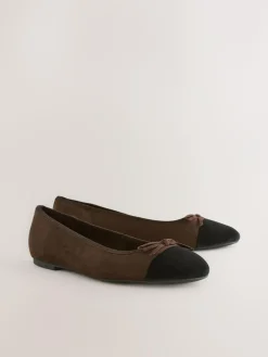 Next Chocolate Brown Standard/Wide Fit Round Toe Ballerina Shoes^Women Wide Fit & Extra Wide Fit|Flats