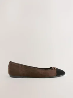 Next Chocolate Brown Standard/Wide Fit Round Toe Ballerina Shoes^Women Wide Fit & Extra Wide Fit|Flats