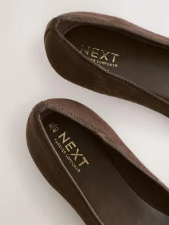Next Chocolate Brown Standard/Wide Fit Round Toe Ballerina Shoes^Women Wide Fit & Extra Wide Fit|Flats