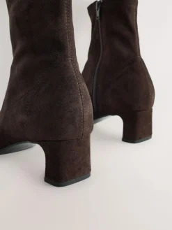 Online Next Standard/Wide Fit Chisel Toe Block Heel Sock Boots Chocolate Brown