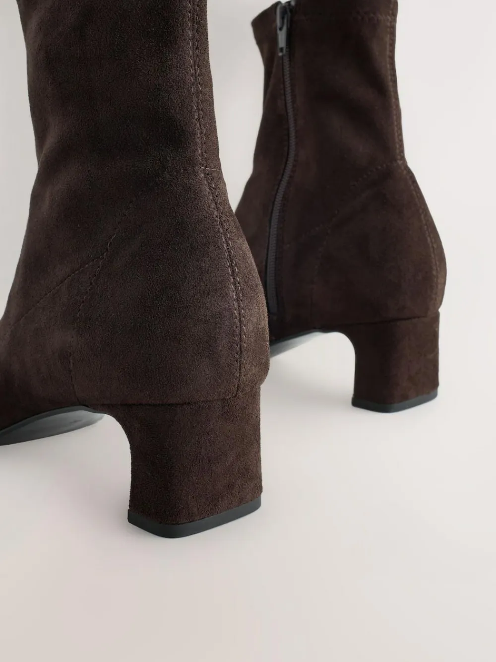 Online Next Standard/Wide Fit Chisel Toe Block Heel Sock Boots Chocolate Brown