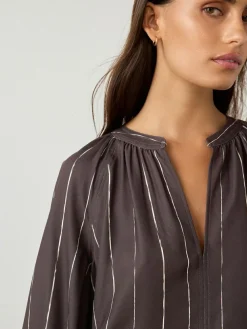 Discount Next Chocolate Brown Stripe Long Sleeve V-Neck Blouse