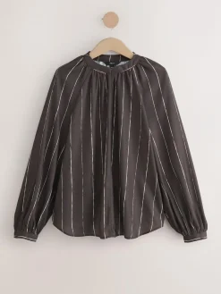 Discount Next Chocolate Brown Stripe Long Sleeve V-Neck Blouse