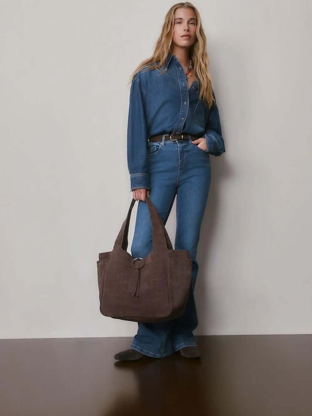 Next Chocolate Brown Suede Croc Effect Shoulder Bag^Women Bags