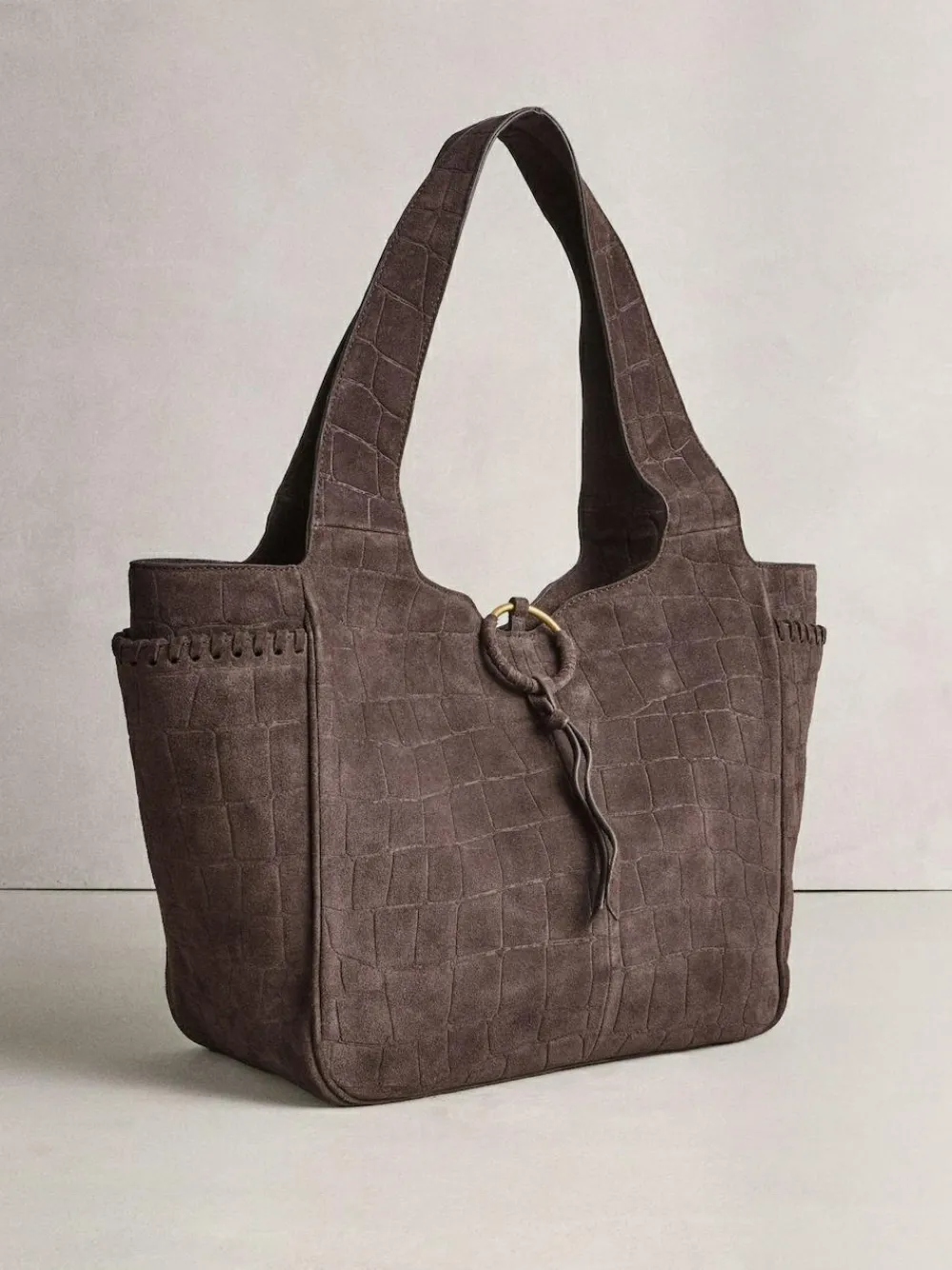 Next Chocolate Brown Suede Croc Effect Shoulder Bag^Women Bags