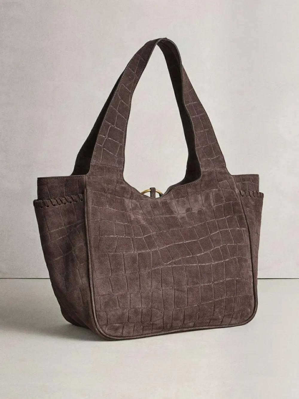 Next Chocolate Brown Suede Croc Effect Shoulder Bag^Women Bags