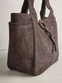 Next Chocolate Brown Suede Croc Effect Shoulder Bag^Women Bags