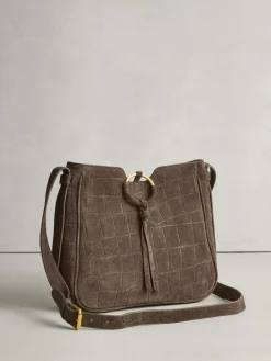 Hot Next Chocolate Brown Suede Croc Messenger Cross-Body Bag