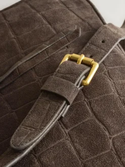 Hot Next Chocolate Brown Suede Croc Messenger Cross-Body Bag