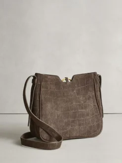 Hot Next Chocolate Brown Suede Croc Messenger Cross-Body Bag