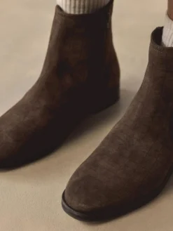 Next Chocolate Brown Suede Embossed Standard/Wide Fit Forever Comfort® Chelsea Ankle Boots^Women Boots & Wellies|Boots