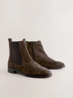 Next Chocolate Brown Suede Embossed Standard/Wide Fit Forever Comfort® Chelsea Ankle Boots^Women Boots & Wellies|Boots
