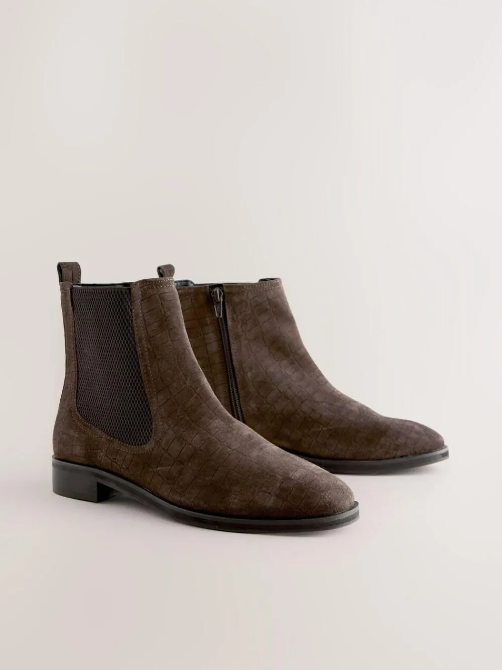 Next Chocolate Brown Suede Embossed Standard/Wide Fit Forever Comfort® Chelsea Ankle Boots^Women Boots & Wellies|Boots