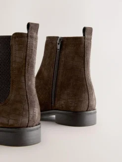 Next Chocolate Brown Suede Embossed Standard/Wide Fit Forever Comfort® Chelsea Ankle Boots^Women Boots & Wellies|Boots