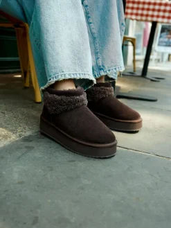 Discount Next Faux Fur Borg Platform Boots Chocolate Brown Suede