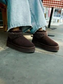 Discount Next Faux Fur Borg Platform Boots Chocolate Brown Suede