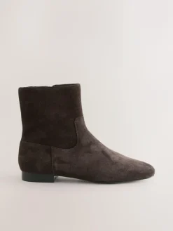 Next Forever Comfort® Flat Ankle Boots Chocolate Brown Suede
