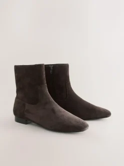 Next Forever Comfort® Flat Ankle Boots Chocolate Brown Suede
