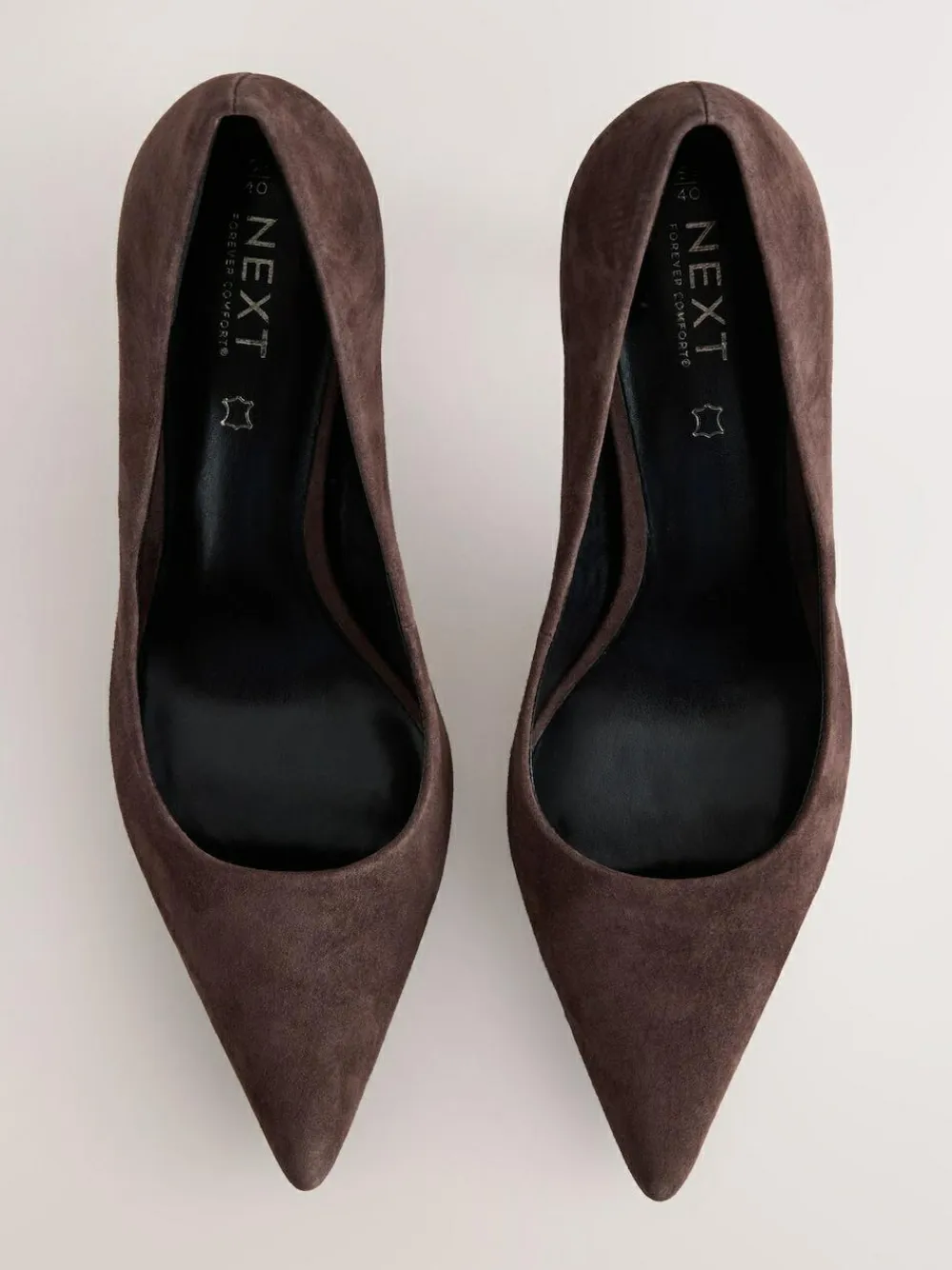 Next Chocolate Brown Suede Standard/Wide Fit Leather Mid Court Shoes^Women Heels