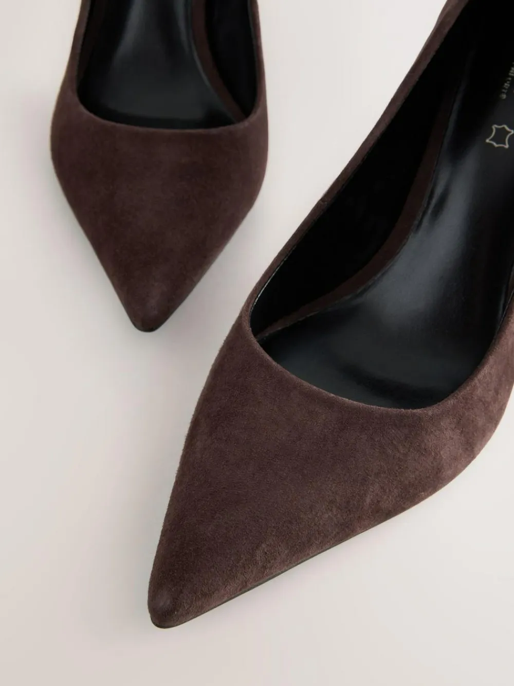 Next Chocolate Brown Suede Standard/Wide Fit Leather Mid Court Shoes^Women Heels