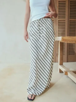 Next Chocolate Brown Summer Column Skirt With Linen^Women Skirts