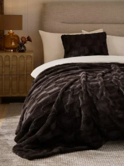 Next Textured Faux Fur Check Throw^ Cushions & Throws