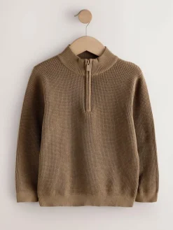 Best Next Textured Knitted Zip Neck Jumper (3-16yrs) Chocolate Brown