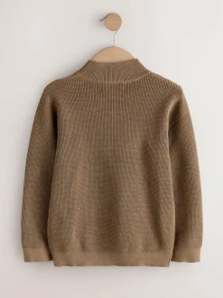 Best Next Textured Knitted Zip Neck Jumper (3-16yrs) Chocolate Brown