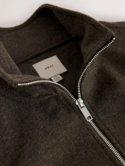 Discount Next Chocolate Brown Wool Look Zip Through Funnel Fleece