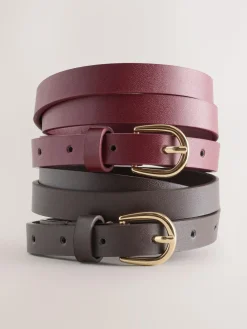 Next Chocolate Brown/Berry PU Skinny Belts 2 Pack^Women Belts