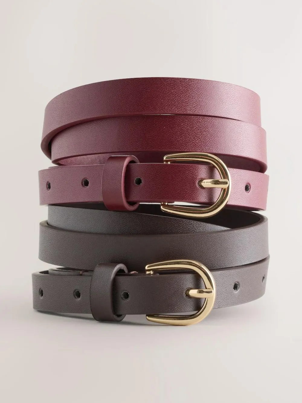 Next Chocolate Brown/Berry PU Skinny Belts 2 Pack^Women Belts